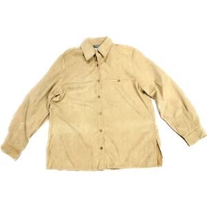 Vintage Womens Blouse 90s Business Brown Medium Long Cuff Sleeve Shirt Collar